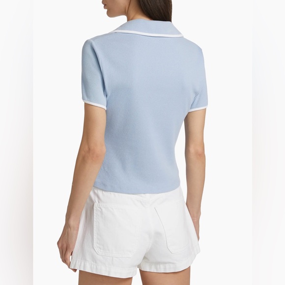Veronica Beard Sky Blue Open Collar Polo Top - Picture 2 of 7